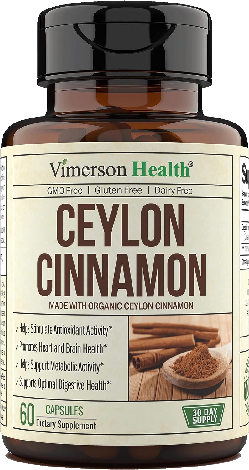 Organic Ceylon Cinnamon Capsules - Ceylon True Cinnamon Supplements (Canela de Ceylan) for Inflammation Balance, Cognitive Function, Metabolic, Antioxidant Support. Non-GMO. Vegan. 60 Caps Made in USA