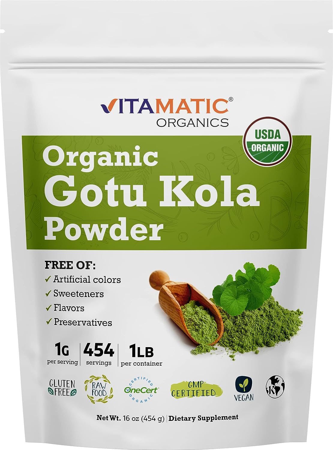 Vitamatic Certified USDA Organic Gotu Kola Powder 1 Pound (16 Ounce)