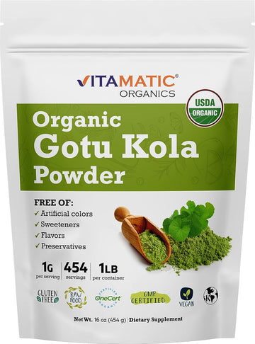 Vitamatic Certified USDA Organic Gotu Kola Powder 1 Pound (16 Ounce)