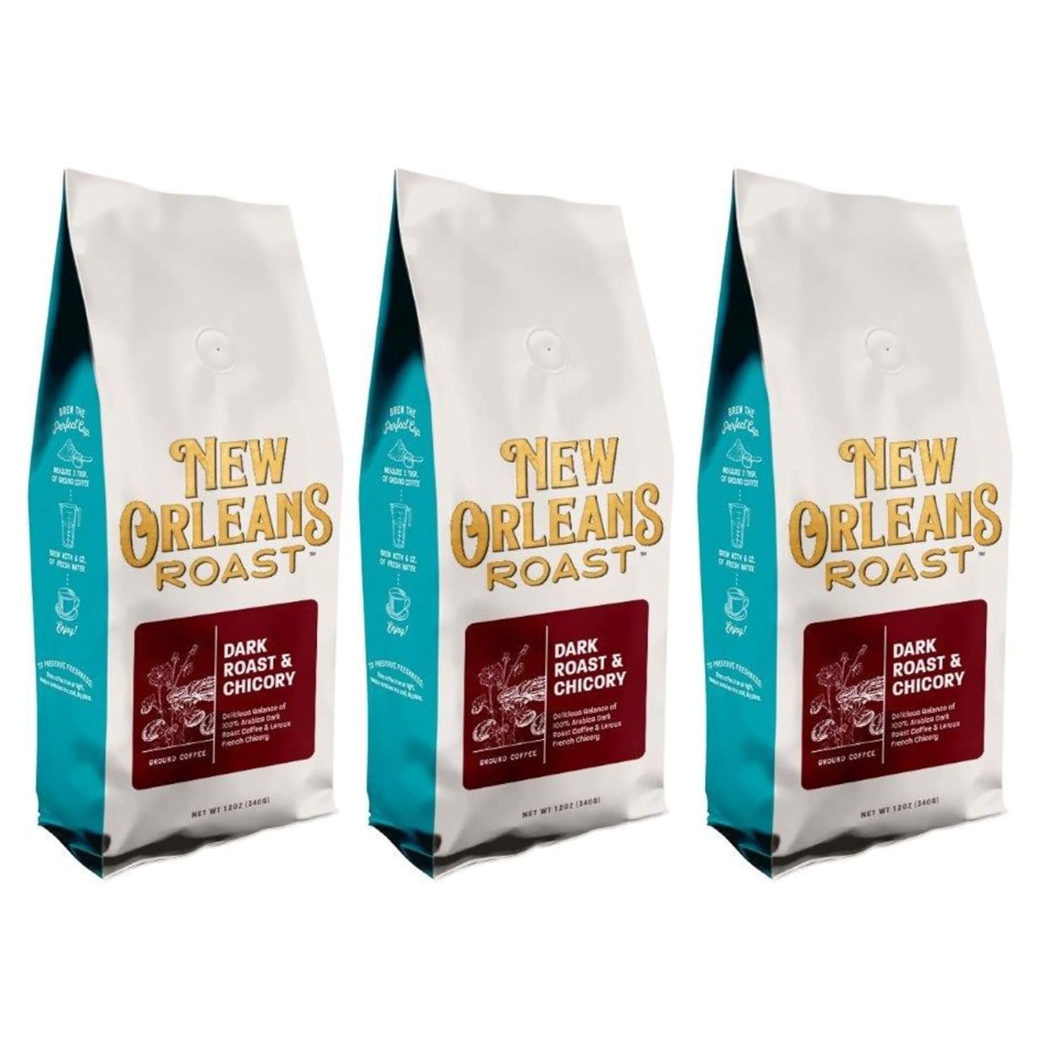 3 Bags, Dark Roast And Chicory, Ground, 12 Oz. Bags