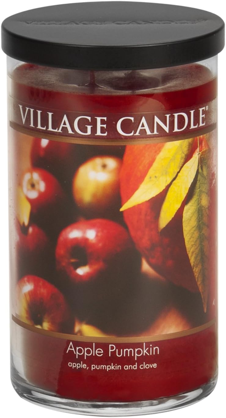 Village Candle Apple Pumpkin Large Tumbler Jar Candle,19 Oz, Comes in Beautiful Jar, Featuring Dual Wick, Traditions Collections, Red