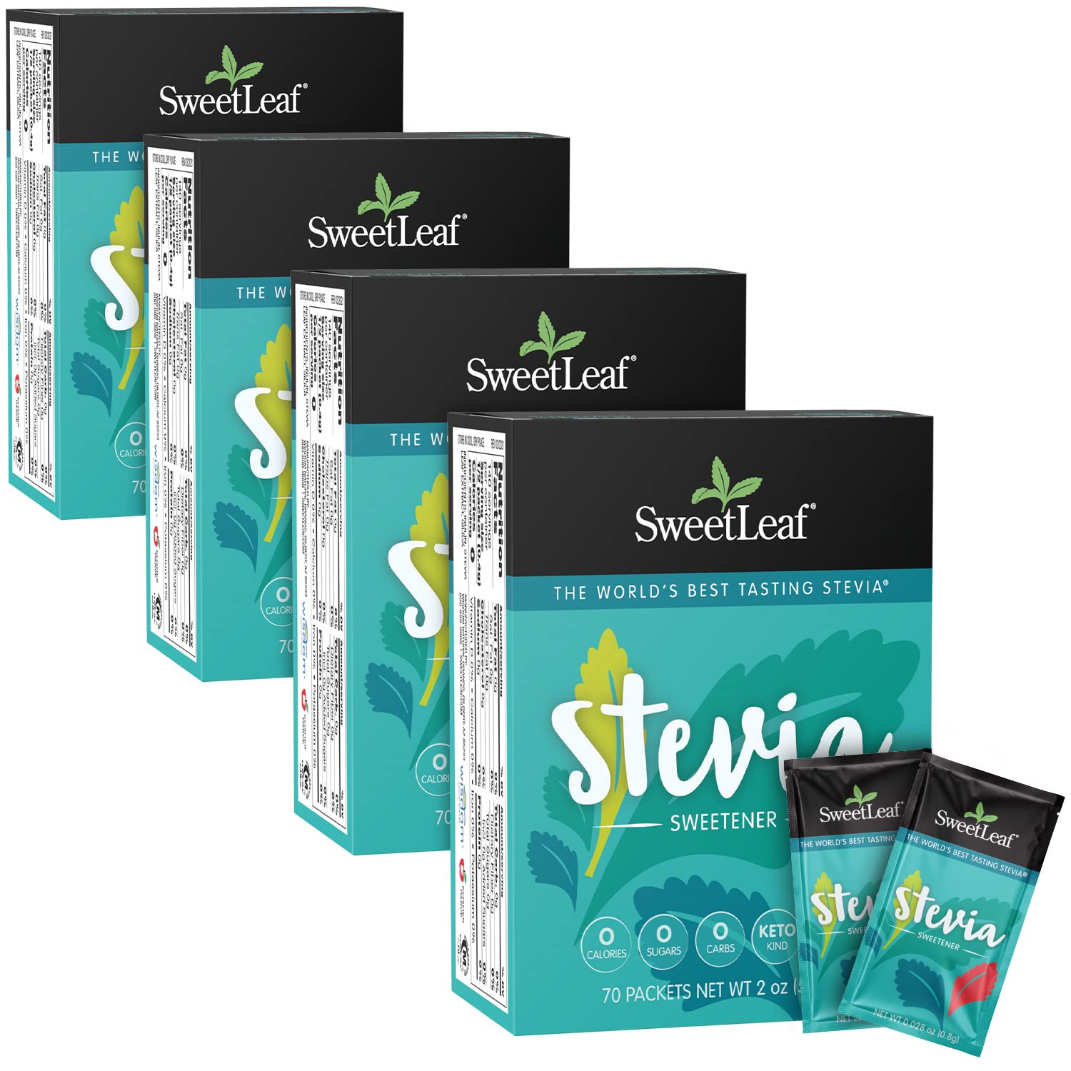 Sweetleaf Stevia Packets - Zero Calorie Natural Stevia Powder, No Bitter Aftertaste, Sugar Substitute For Keto Coffee, Nothing Artificial, Non-Gmo Stevia Sweetener Packets, 70 Count (Pack Of 4)