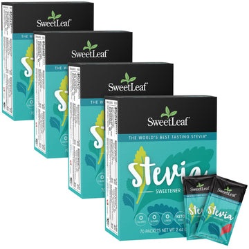 Sweetleaf Stevia Packets - Zero Calorie Natural Stevia Powder, No Bitter Aftertaste, Sugar Substitute For Keto Coffee, Nothing Artificial, Non-Gmo Stevia Sweetener Packets, 70 Count (Pack Of 4)