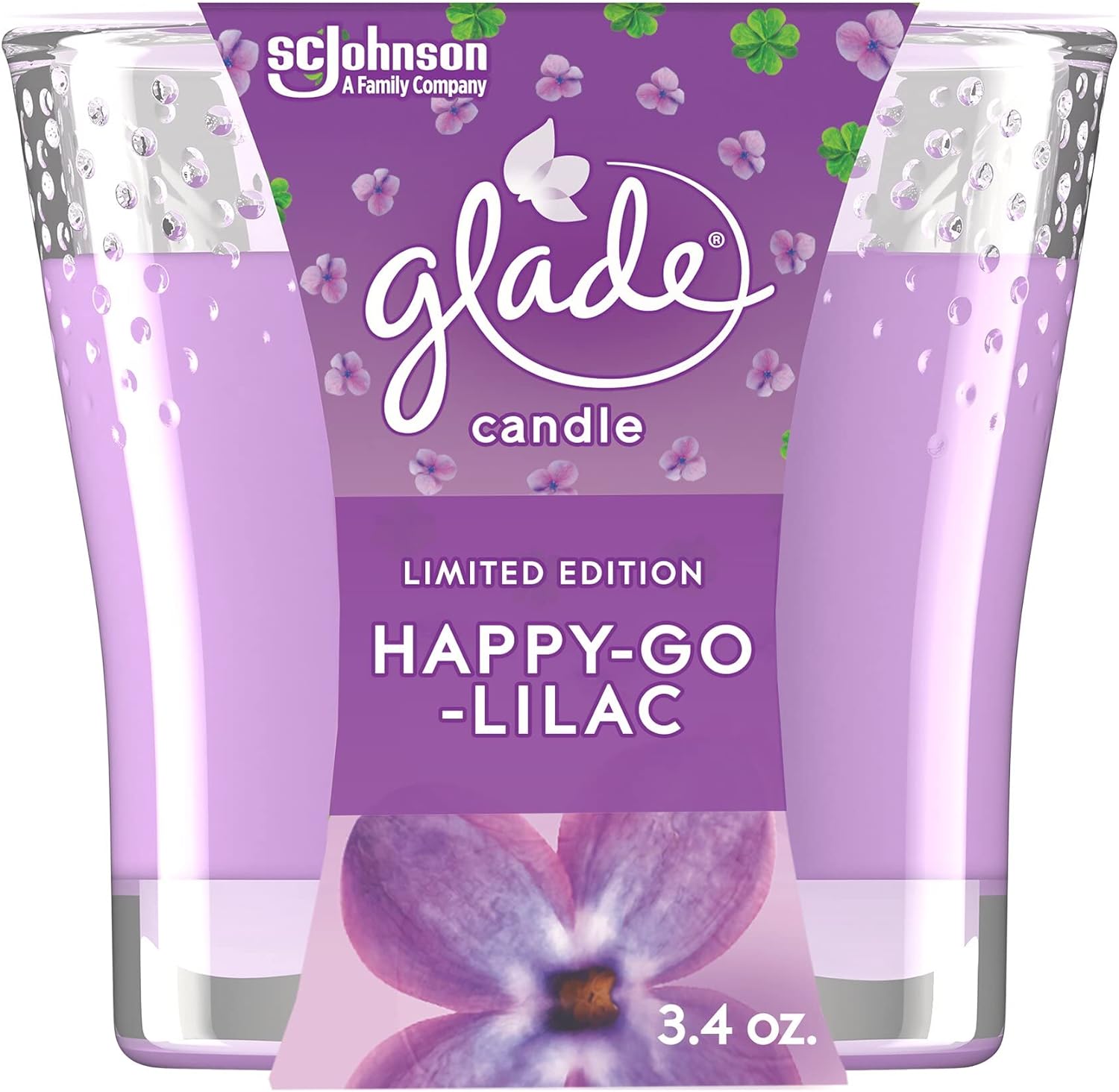 Glade Candle Jar, Air Freshener, Happy-Go-Lilac, 3.4 oz