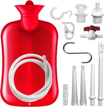 2 L Enema Bag Home Enema Kit with 3 Enema Tips,60 inch Long Silicone Hose, Controlable Water Flow Valve, Hot-Water Bottle for Colon Cleansing Enemas for Women/Men?Red?