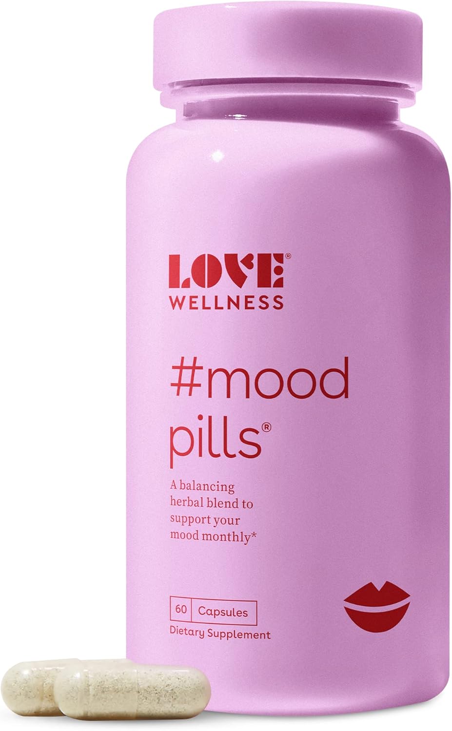 Love Wellness Mood Pill Supplement | Promotes A Happy Mood | Helps With Pms Hormones, Stress Relief, & Improves Mood | Vitamin B6, Gaba, L-Theanine & Organic Ginkgo Biloba Leaf Powder | 60 Capsules