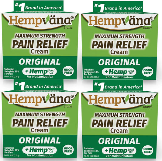 Hempvana Relief Cream 4 Pack with Seed Extract - Relieves Inflammation, Muscle, Joint, Back, Knee, Nerves and Arthritis ? Made in USA 4oz Paraben Free, Vegan, Cruelty-Free As Seen On TV