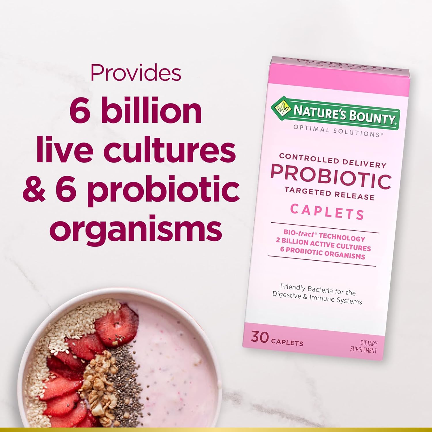 Nature's Bounty Probiotic, Controlled Delivery Dietary Supplement, Supports Digestive,Intestinal and Immune Health, 30 Caplets