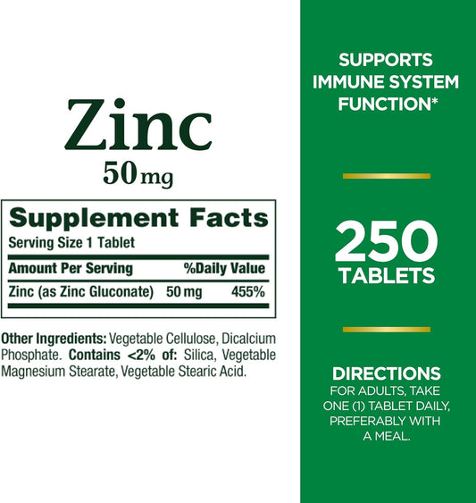 Nature'S Bounty Zinc 50Mg, Immune Support & Antioxidant Supplement, Promotes Skin Health 250 Caplets