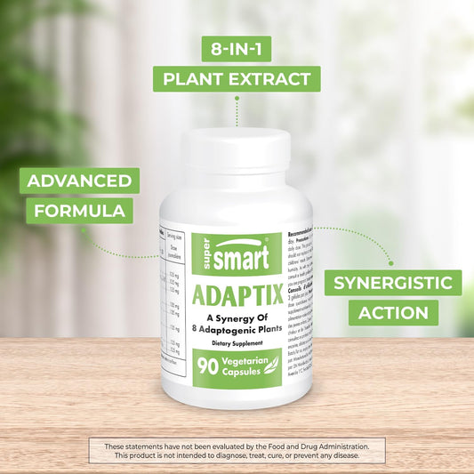 Supersmart - Adaptix - Combination Of 8 Plant Extracts With Adaptogen Properties (Ashwagandha, Astragalus, Ginseng, Reishi) - Stress Relief | Non-Gmo & Gluten Free - 90 Vegetarian Capsules