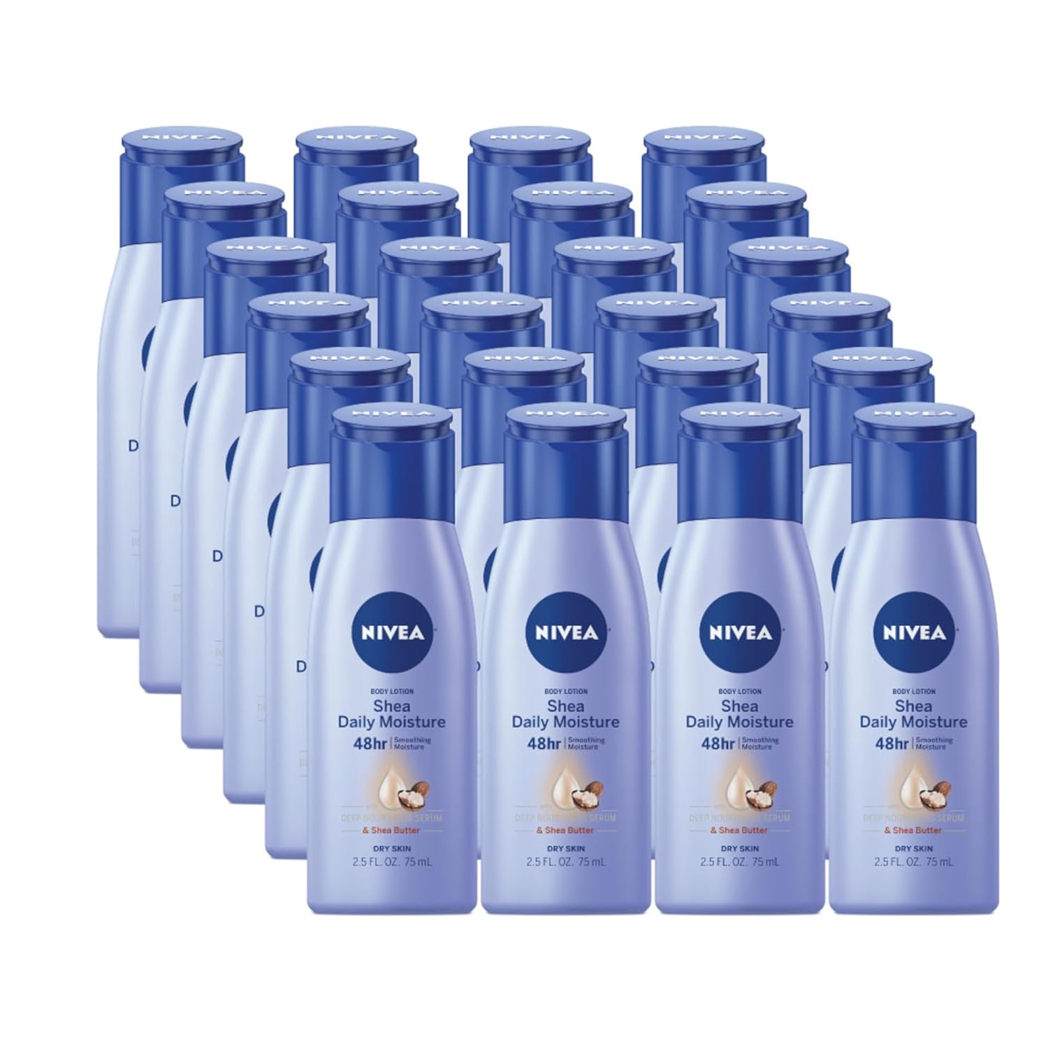 NIVEA Shea Nourish Body Lotion, Dry Skin Lotion with Shea Butter, 2.5 Fl Oz Travel Size Toiletries (Pack of 24)