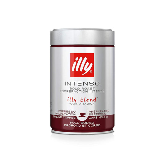 illy Intenso Ground Espresso Coffee, Bold Roast, Intense, Robust and Full Flavored With Notes of Deep Cocoa, 100% Arabica Coffee, No Preservatives, (Pack of 2)