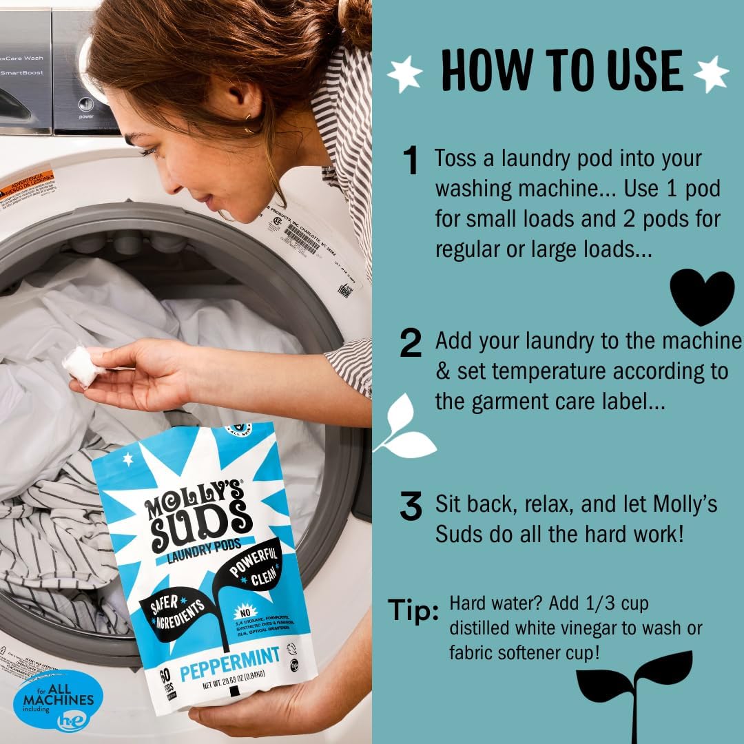 Molly'S Suds Laundry Detergent Pods | Natural Detergent For Sensitive Skin | Ultra Concentrated And Stain Fighting | Unscented - 120 Count (Value Pack)