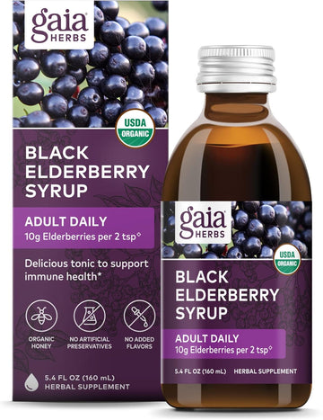 Gaia Herbs Black Elderberry (Sambucus Nigra) Syrup Adult Daily - Immune Support Supplement - With Usda Certified Organic Black Elderberries For Immune System Support - 5.4   (16-Day Supply)