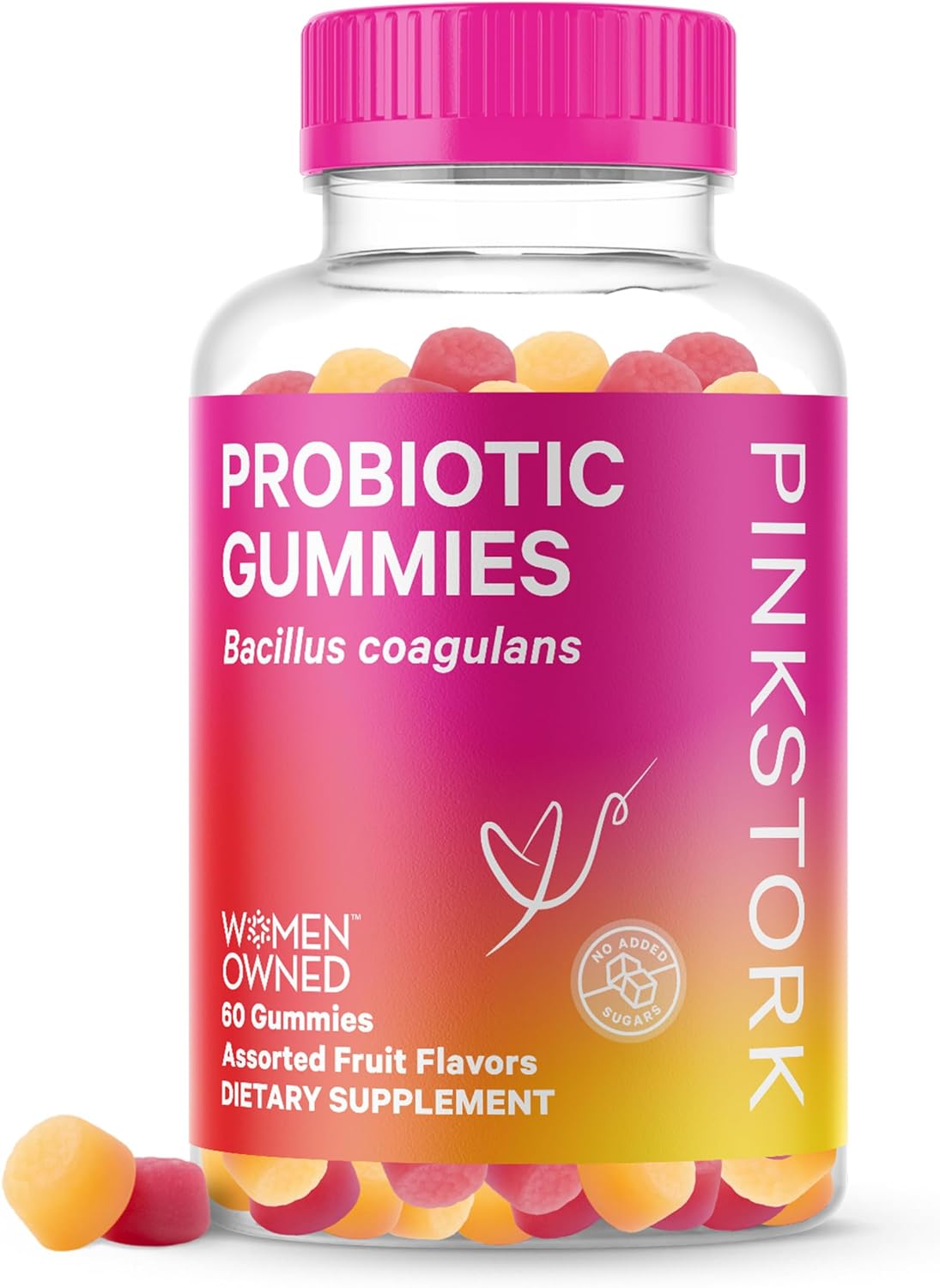 Pink Stork Probiotic Gummies - 5 Billion CFUs - Vegan & Sugar-Free - Vaginal Care, Gut Health, pH Balance, Bloating - 60 Gummy Probiotics for Women