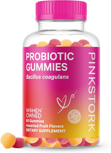 Pink Stork Probiotic Gummies - 5 Billion CFUs - Vegan & Sugar-Free - Vaginal Care, Gut Health, pH Balance, Bloating - 60 Gummy Probiotics for Women