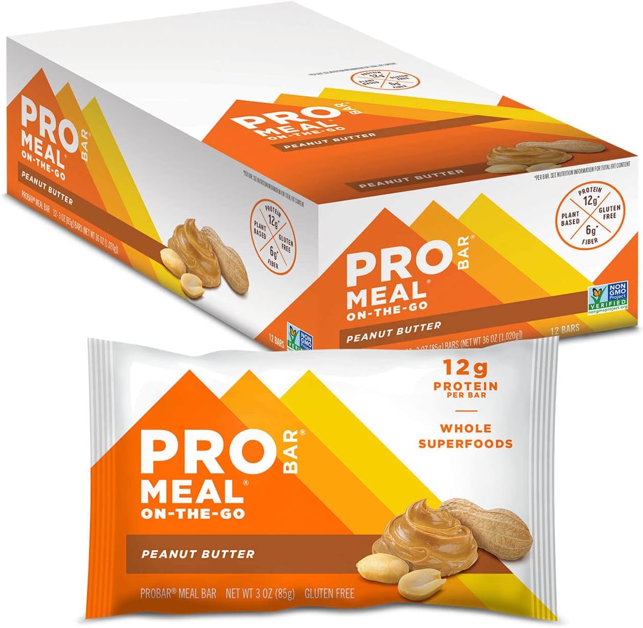 Probar - Meal Bar, Peanut Butter, Non-Gmo, Gluten-Free, Healthy, Plant-Based, Whole-Food Ingredients, Natural Energy (12 Count)