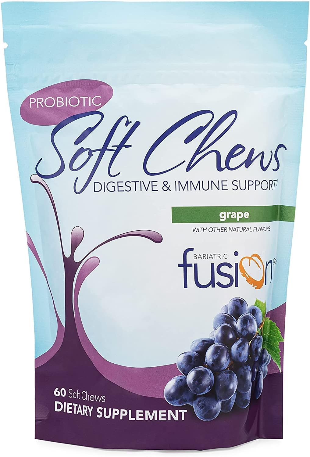 Bariatric Fusion Probiotic Soft Chews | Grape Flavor Chewy Bariatric Vitamin | 10 Billion Cfu | Bacillus Coagulans | Support Digestive & Immune Health | 60 Count