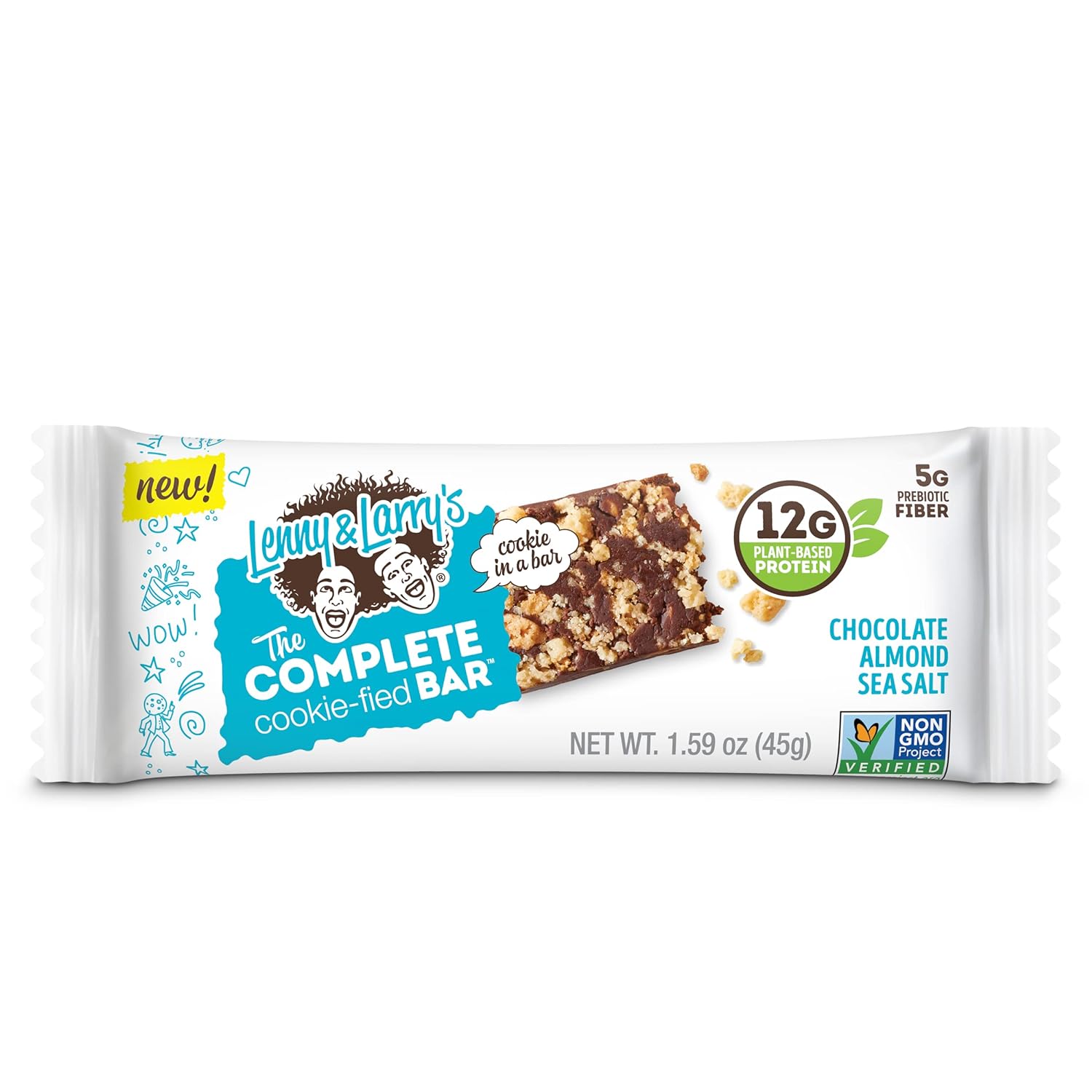 Lenny & Larry's The Complete Cookie-fied Plant-Based Protein Bar, Vegan and Non-GMO, Chocolate Almond Sea Salt, 45 g, 9 Count : Everything Else