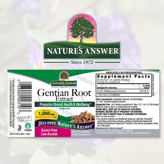 Nature's Answer Gentian Root Low-Alcohol 1000mg 2 Extract | Promotes Digestion & Liver Function | Gluten-Free, Non-GMO & Kosher Certified | Single Count