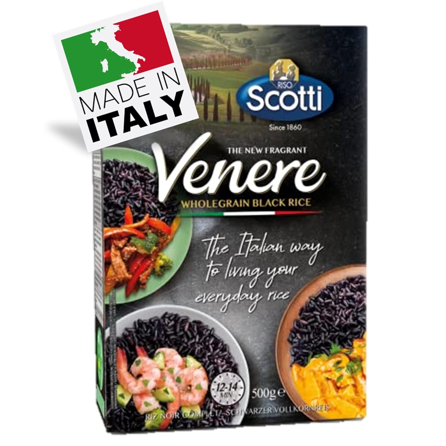 Black Grain Rice, 1.1 lbs (500g), Product of Italy, Riso Scotti, Venere, Premium Quality Whole Grain Rice, Wheat Free, Ancient Whole Wild Grain, (500 g (1.1 lbs)