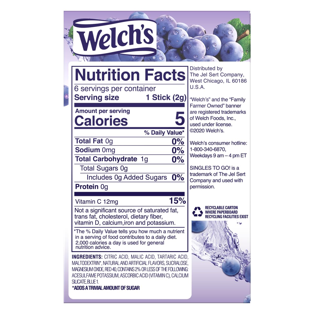 Welch's Singles to GO! Drink Mix Variety Pack - Cherry Pomegrante, Strawberry Peach, Passion Fruit and Grape : Grocery & Gourmet Food