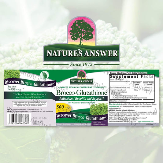 Nature's Answer Brocco Glutathione, 60 Count Vegetarian Capsules - Made with Organic Broccoli Sprouts