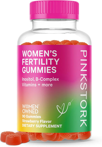 Pink Stork Fertility Gummies, Support Conception And Hormone Balance For Women With Inositol, Folic Acid, And Vitamin B6, Prenatal Fertility Supplements For Women - Strawberry, 90 Count
