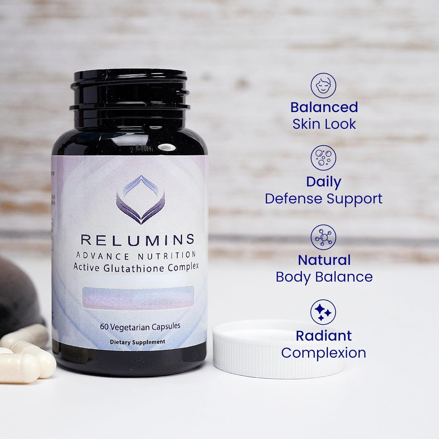 Relumins Advance White Active Glutathione Complex -Oral Lightening Formula Capsules With 6X Boosters- Brightens, Repairs & Rejuvenates Skin 60 Capsules : Health & Household