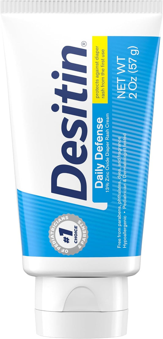 Desitin Daily Defense Baby Diaper Rash Cream With 13% Zinc Oxide Barrier Cream To Treat, Relieve & Prevent Diaper Rash, Hypoallergenic, Dye-, Phthalate- & Paraben-Free, Travel Size, 2 Oz