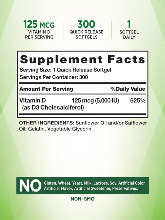 Vitamin D3 5000 Iu | 300 Softgels | High Potency Vitamin D | Non-Gmo And Gluten Free Supplement | By Nature'S Truth