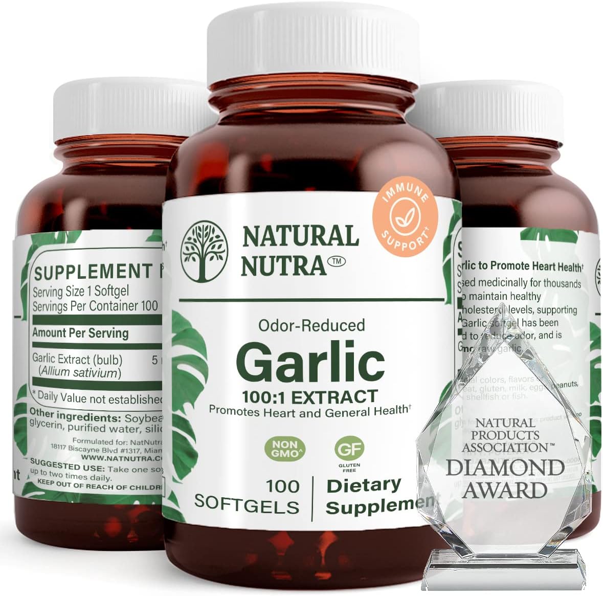 Natural Nutra Odorless Garlic Oil Supplement, Organic Pills For Boost Heart Health, Enhance Immune System, Allium Sativum 500Mg, 100 Softgels