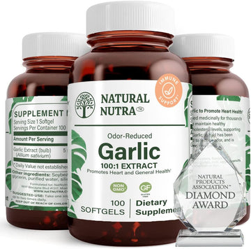 Natural Nutra Odorless Garlic Oil Supplement, Organic Pills For Boost Heart Health, Enhance Immune System, Allium Sativum 500Mg, 100 Softgels