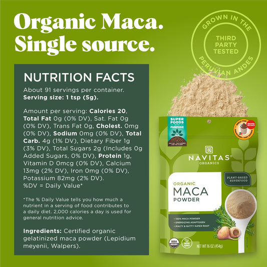 Navitas Organics Maca Powder, 16 Oz. Bag, 90 Servings — Organic, Non-Gmo, Low Temp-Dried, Gluten-Free