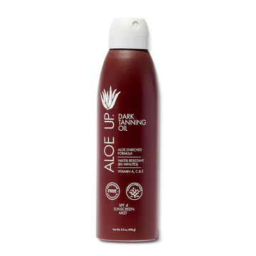 Aloe Up SPF 4 Dark Tanning Oil - Body and Face Tanning Continuous Spray for Outdoor Sun - With Sunscreen, Pure Aloe Vera, and Natural Oils - Dries Clear - Reef Friendly - Fresh Tropical Scent - 6 Oz