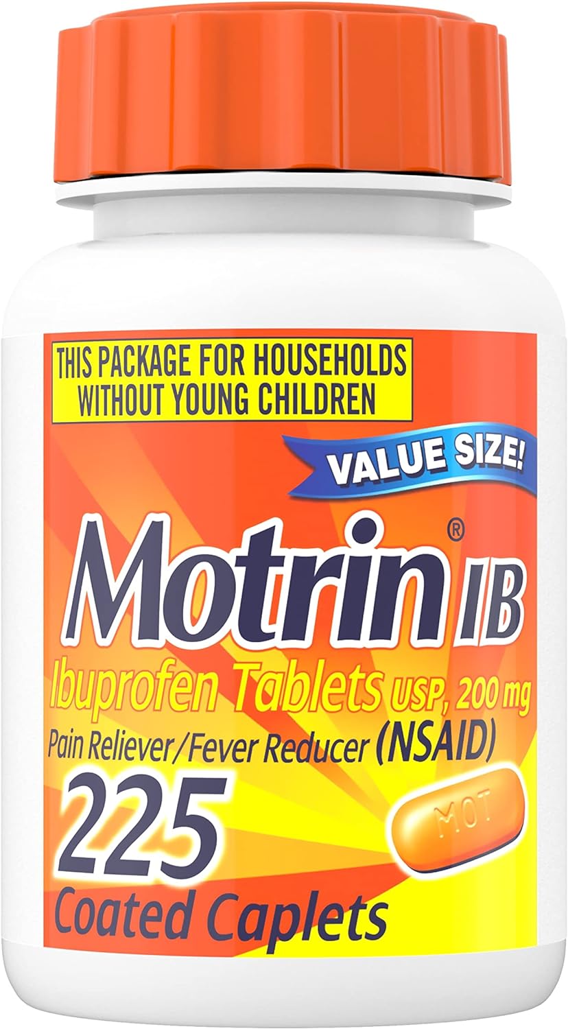 Motrin Ib, Ibuprofen 200Mg Tablets, Pain Reliever & Fever Reducer For Muscular Aches, Headache, Backache, Menstrual Cramps & Minor Arthritis Pain, Nsaid, 225 Ct