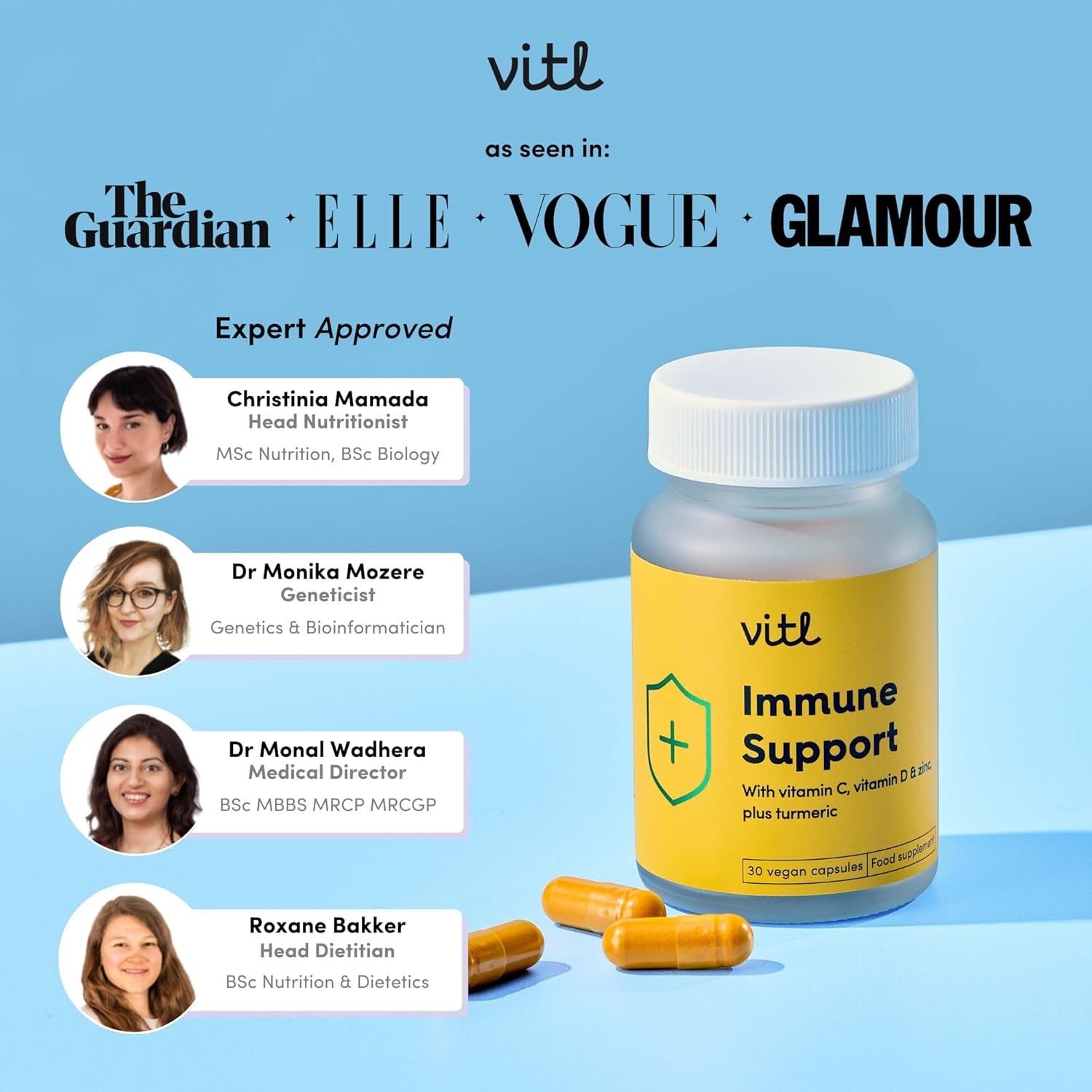 Vitl Immune Support Supplement - 30 Vegan Capsules - with Vitamin D, Vitamin C, Folate, Zinc, Turmeric & Elderberry Extracts - 1 Month Supply : Amazon.co.uk: Health & Personal Care