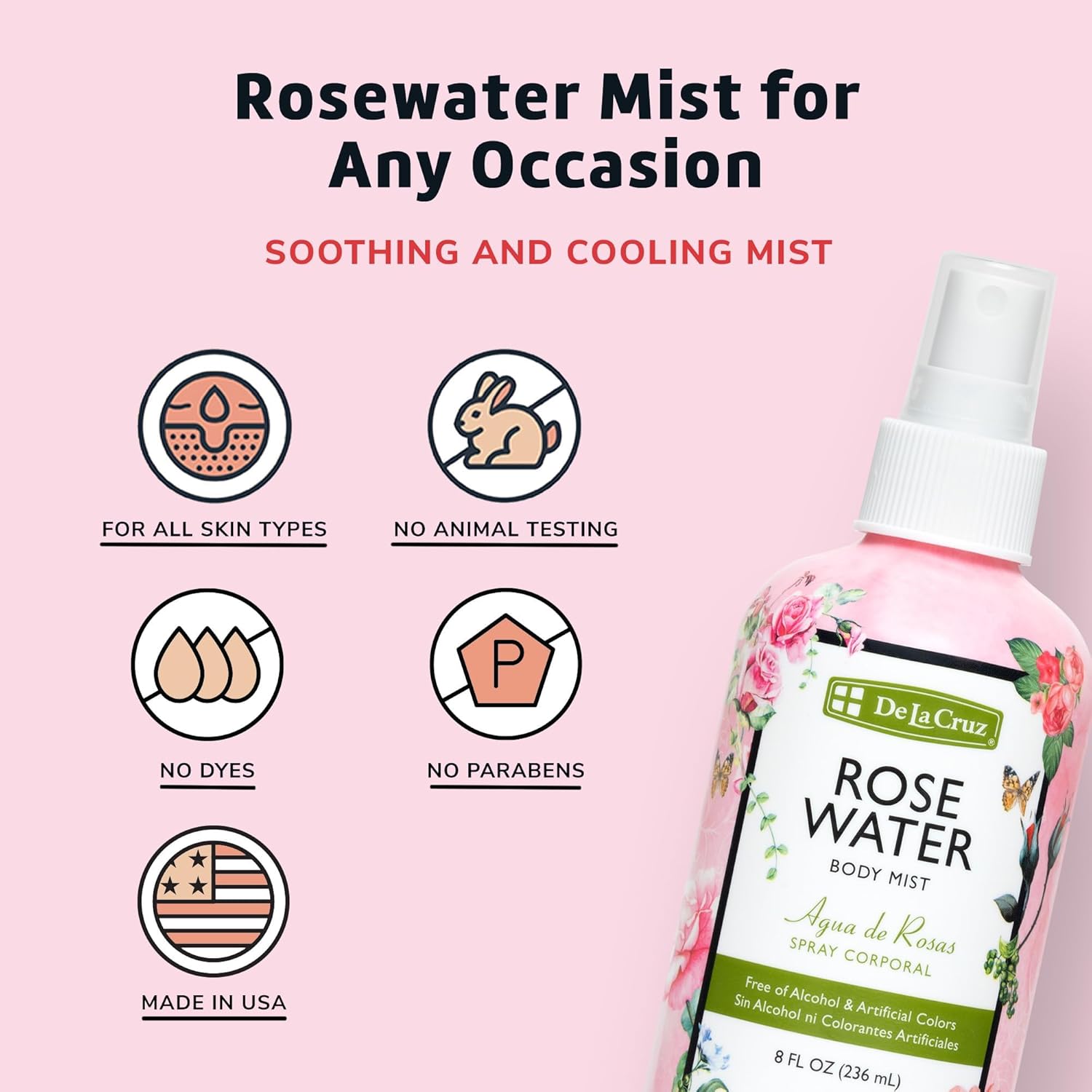 De La Cruz Rose Water Spray, No Parabens Or Artificial Colors, Vegan, Made In Usa 8 Fl. Oz. (6 Bottles) : Aromatherapy Products : Beauty & Personal Care
