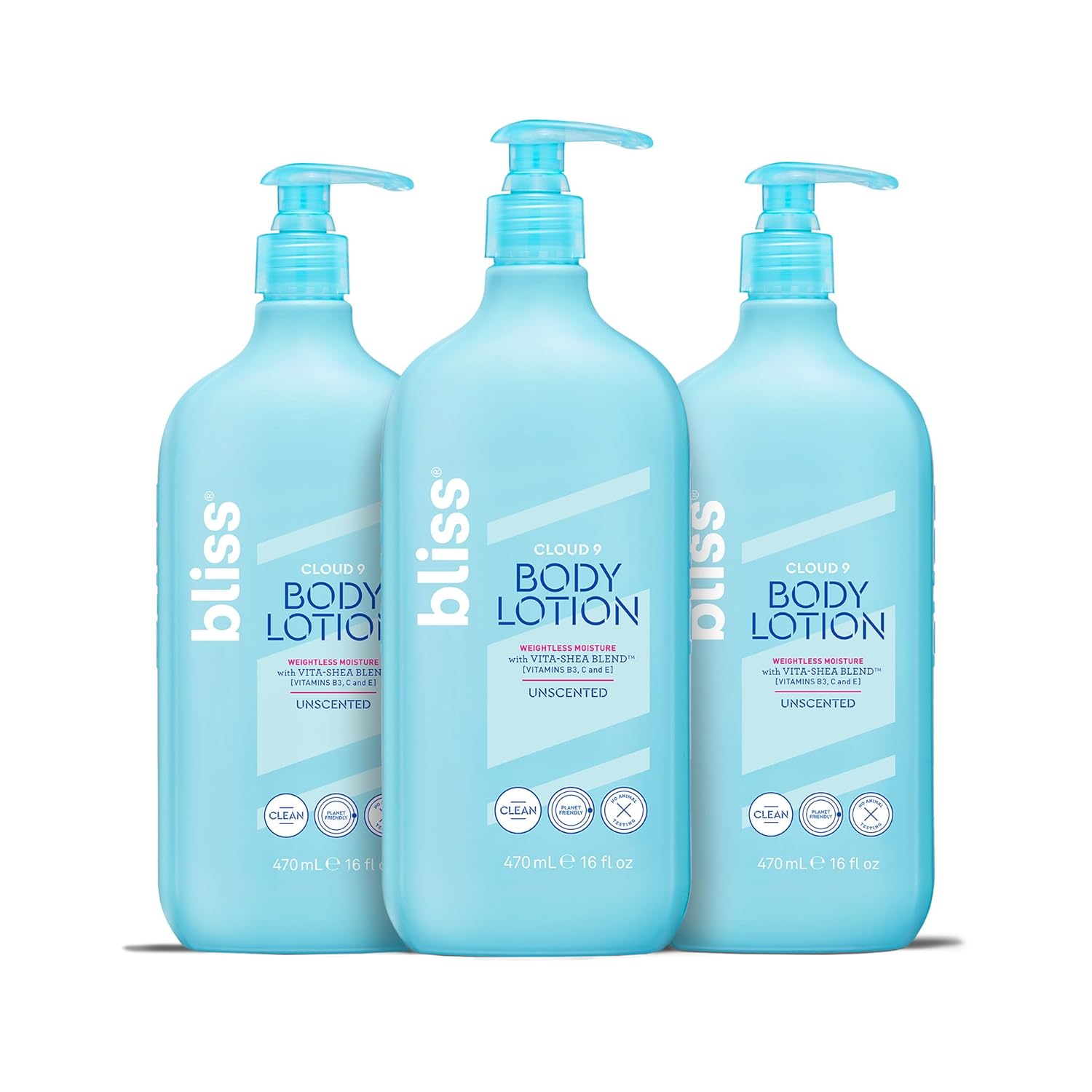 Bliss Cloud 9 Body Lotion For Dry Sensitive Skin - Unscented - Formulated With Vitamins B3, C And E And Shea Butter - Deeply Hydrating For Supremely Soft Skin -16 Fl Oz. (Pack Of 3)