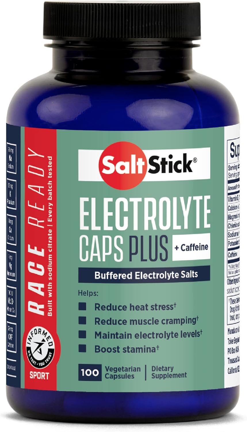 Saltstick Electrolytes With Caffeine - Salt Pills And Electrolytes For Running, Hydration, Leg Cramps Relief, Sports Recovery, Hiking Essentials - Salt, Magnesium, Potassium, Vitamin D3 - 100 Count