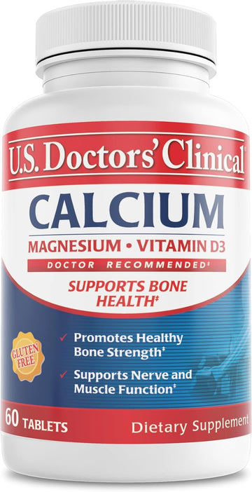 U.S. Doctors' Clinical 1200Mg Calcium Citrate & Calcium Carbonate Supplement W/Vitamin D3 & Magnesium - Support For Bone Strength, Muscles & Nerves - Vegan, Non-Gmo - 60 Tablets[1-Month Supply]