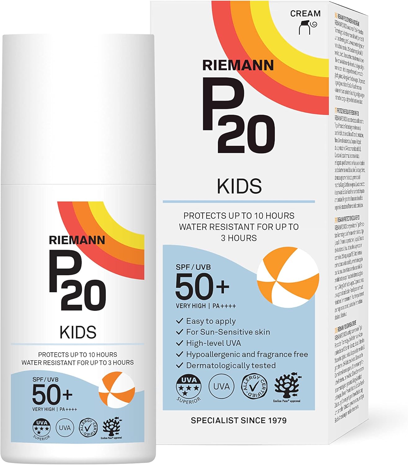 Riemann P20 Sun Cream Spf50 +Plus For Kids 200Ml. High Level Uva Protection, Long Lasting Up To 10 Hours, Water Resistant Up To 3 Hours. Suitable For Children Aged 1+