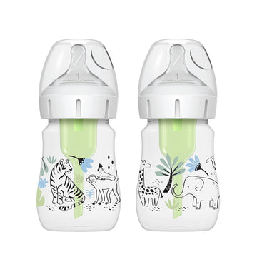 Dr. Brown’S Natural Flow® Anti-Colic Options+™ Wide-Neck Baby Bottle Designer Edition Bottles, Jungle Decos, 5 Oz/150 Ml, Level 1 Nipple, 2-Pack, 0M+