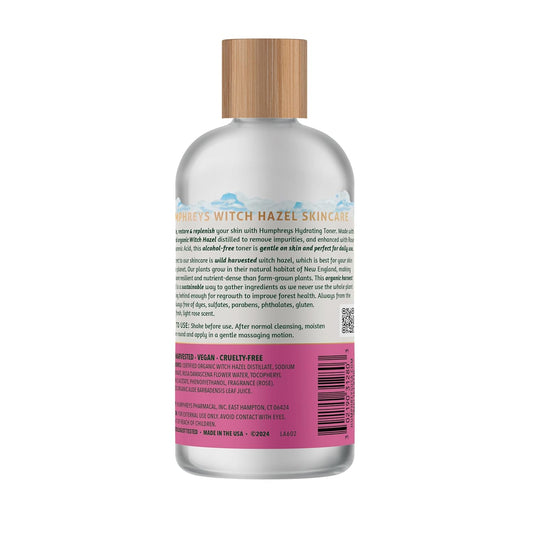Humphreys Witch Hazel Hydrating Toner | Wild Harvested Witch Hazel & Rose | Natural, Alcohol-Free Formula | Balancing & Hydrating | Clears Pores | 8 Fl Oz