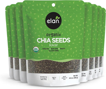 Elan Organic Chia Seeds, Natural Raw Black Chia Seeds, Plant-Based, Non-Gmo, Vegan, Gluten-Free, Kosher, Gels Easily, Superfood, 8 Pack Of 8.8 Oz