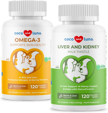 Milk Thistle + Omega 3 For Dogs Bundle - Liver And Kidney Support, Heart Health, Skin And Coat Support With Epa & Dha