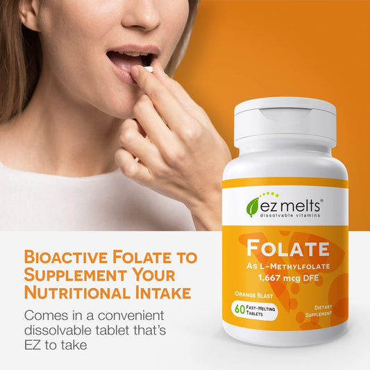 Ez Melts Dissolvable Folate 1,667 Mcg, L-Methylfolate, Sugar-Free, 2-Month Supply