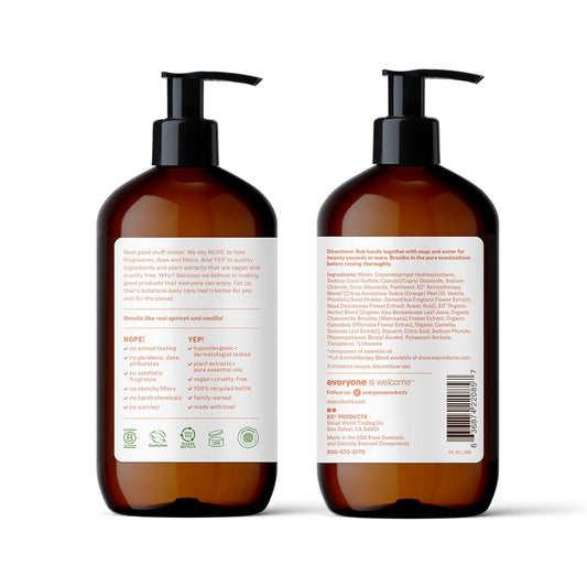 Everyone Liquid Hand Soap, 12.75 Ounce (Pack of 3), Apricot and Vanilla, Plant-Based Cleanser with Pure Essential Oils