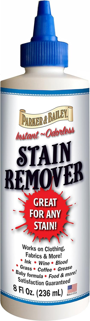 Parker & Bailey Liquid Stain Remover - Instant Stain Removal on Laundry Clothing Fabric Ink Grease Blood Grass Coffee Wine Food Carpet Upholstery Spot Cleaner Odor Free Detergent Booster, 8oz