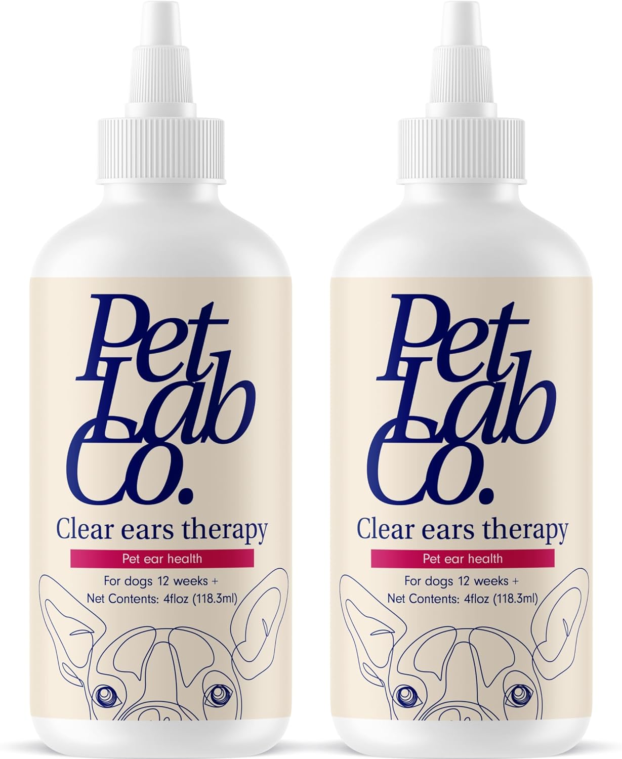 Petlab Co. Clear Ears Therapy Ear Cleaner for Dogs - Supporting Yeast, Itchy Ears & Healthy Ear Canals - Alcohol-Free Dog Ear Wash - Optimized Dog Ear Cleaner Solution - 4 oz. Pack of 2